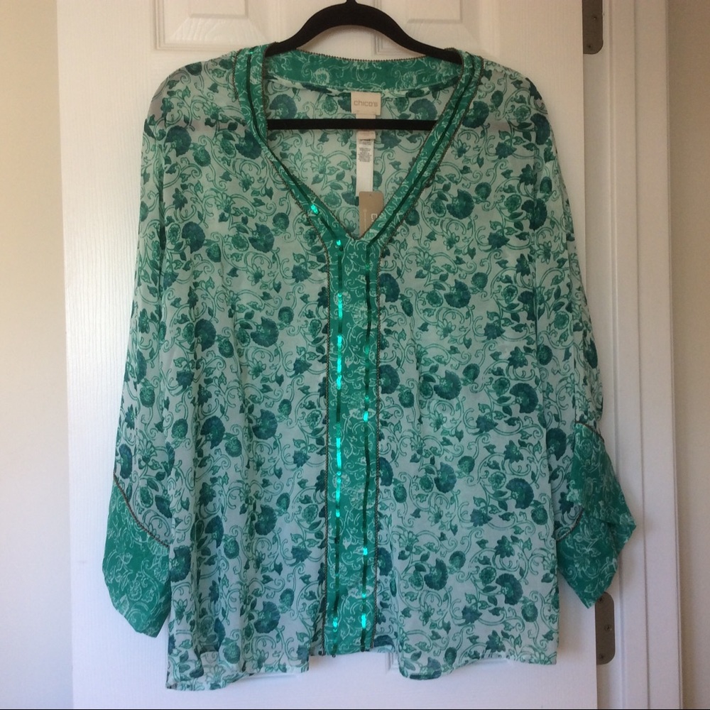 NEW Chico's floral blouse w/ bead, sequin detail