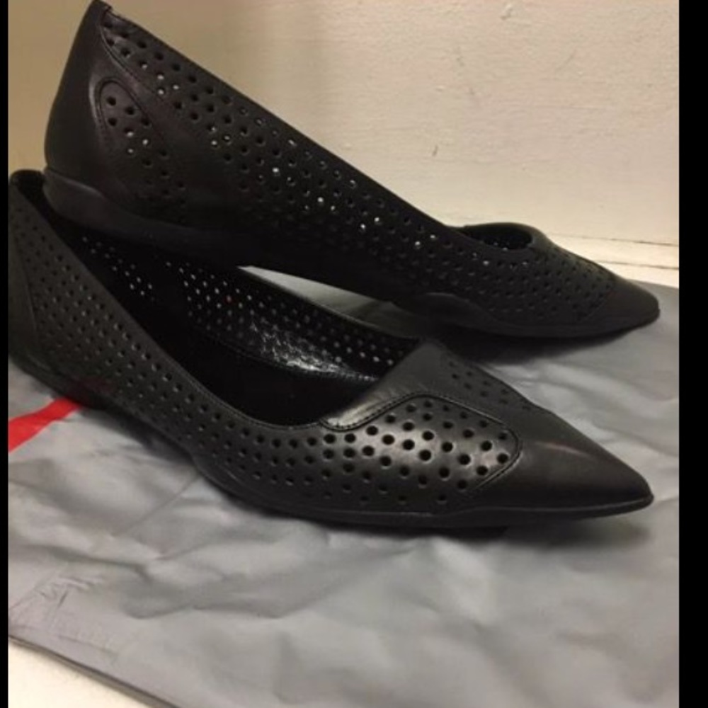 Prada Perforated Leather Pointed Toe Flats