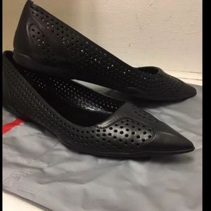 Prada Perforated Leather Pointed Toe Flats