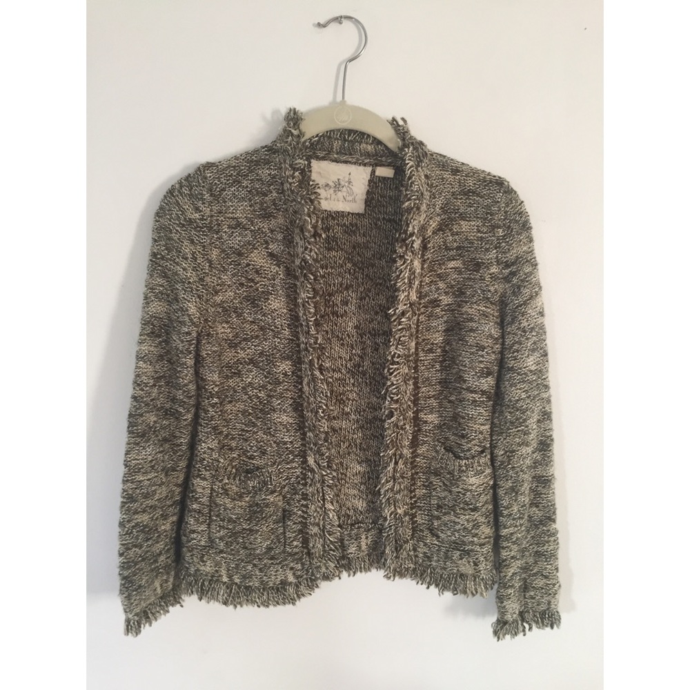 Anthropologie Sweater. green knit fringe