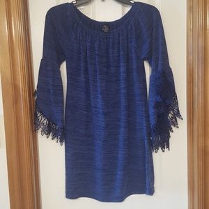 Blue Long Tunic with Open Lace Sleeves