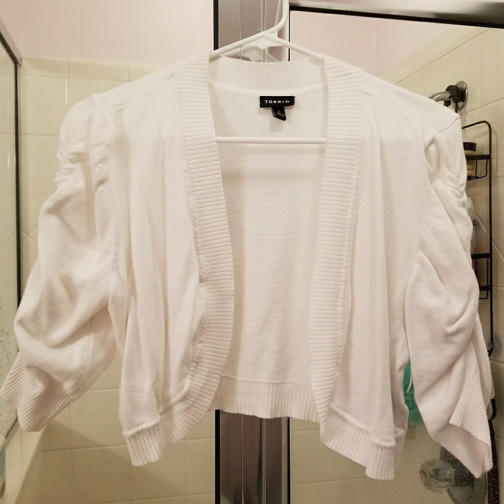 Torrid White/Ivory Shirred Sleeve Cardigan