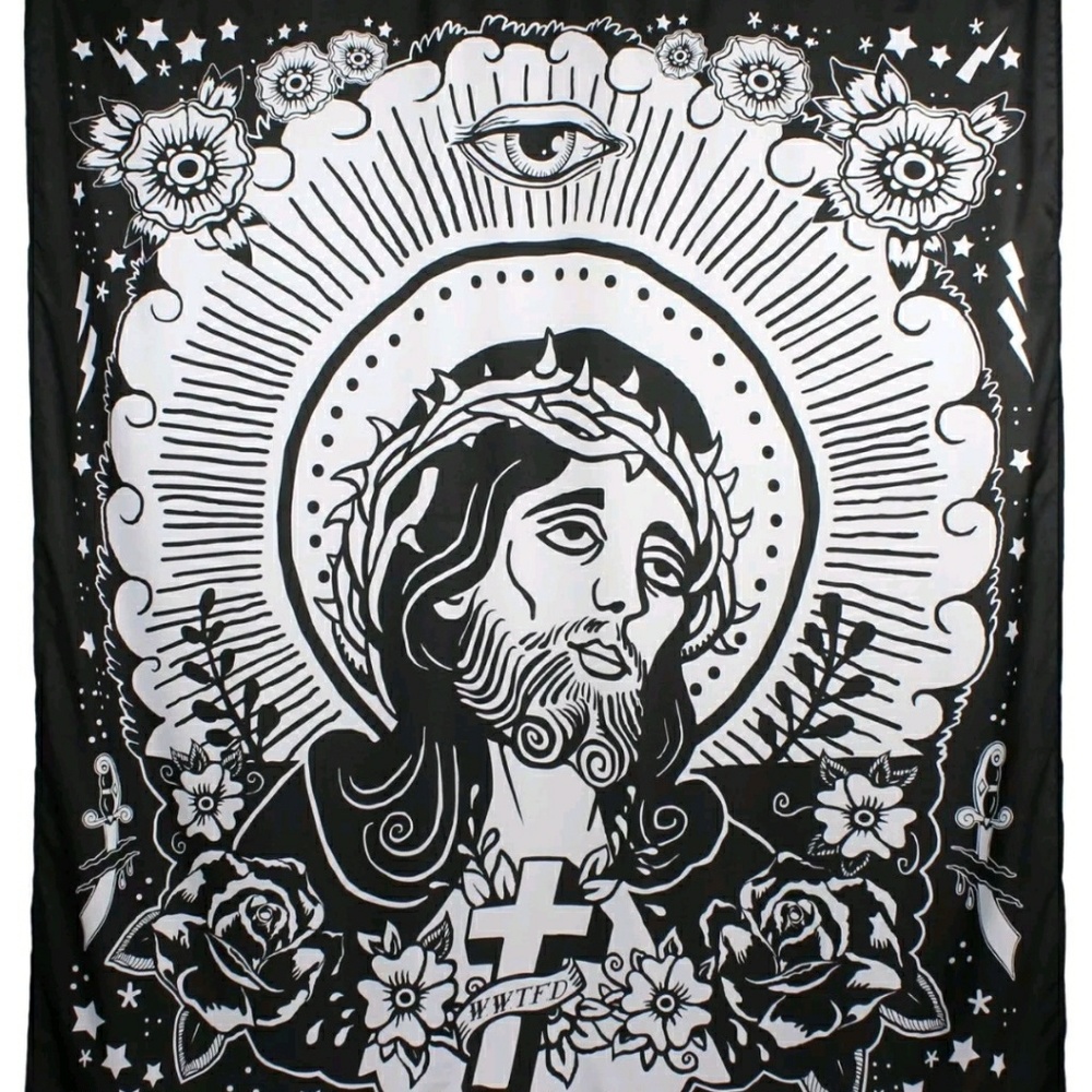 Too Fast WWTFD Jesus Third Eye Cross Roses Tattoo Art Shower Curtain Tattoo