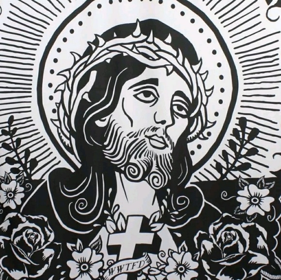 Too Fast WWTFD Jesus Third Eye Cross Roses Tattoo Art Shower Curtain Tattoo - Picture 2 of 6