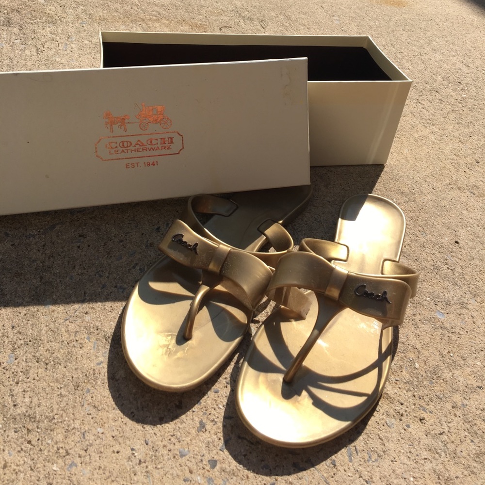 Coach gold bow flip flops