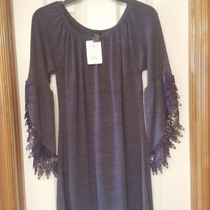 Long Grey Open Lace Sleeve Tunic NWT