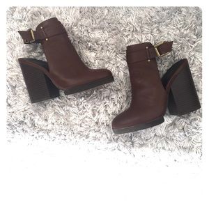 Brown leather forever 21 heel booties