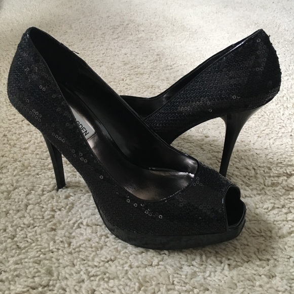 Steve Madden Black Sequin Heels - Picture 1 of 6