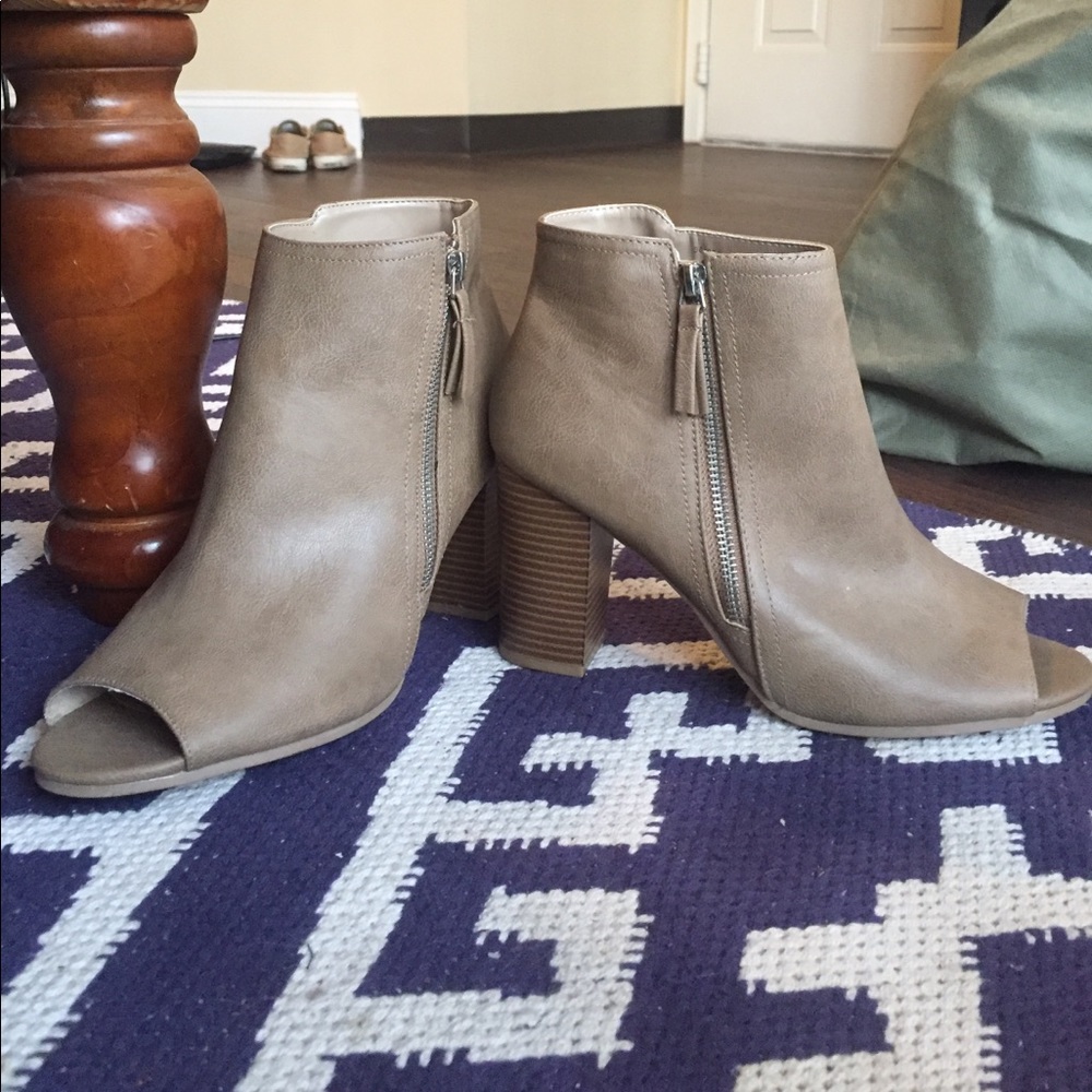 Tan open toe booties- never worn