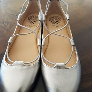 Vince Camuto silver leather flats