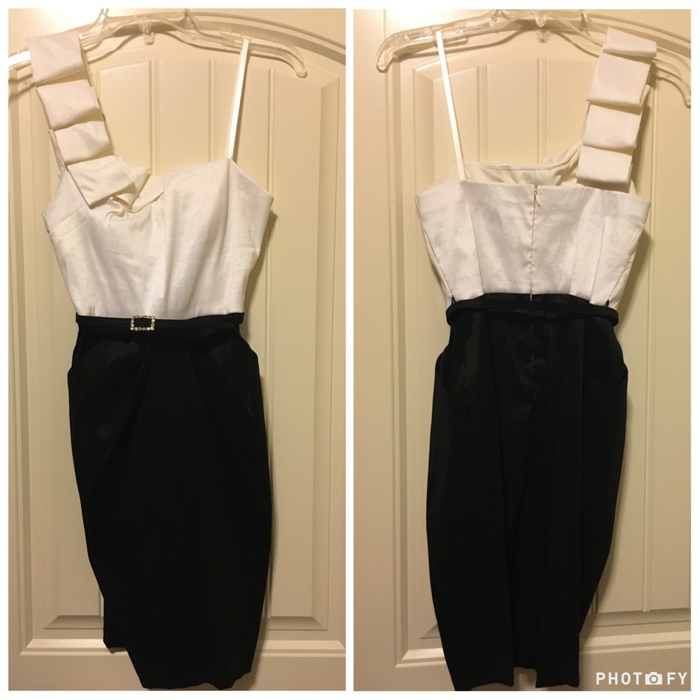 City Studio Black and White One-Shoulder Dress