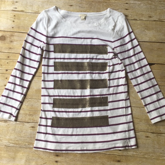 PLATOS 4/$20 • J CREW • sequin striped shirt - Picture 2 of 5