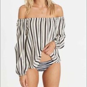 Billabong off the shoulder black and white striped