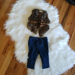 jeans n fur vest 3-6M