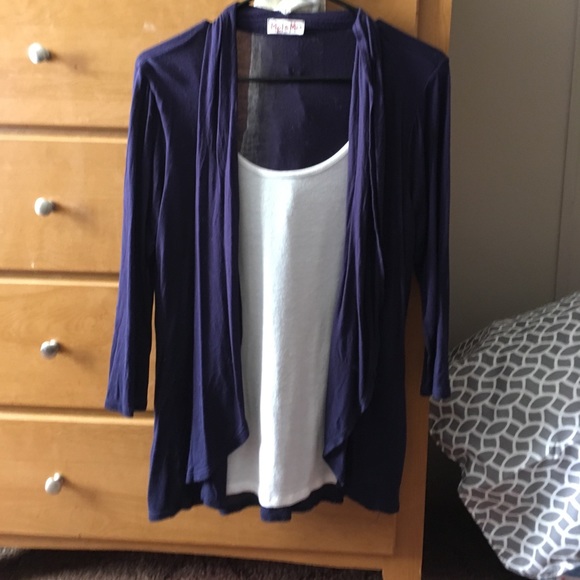 Navy and White Shirt with Lace Scarf - Picture 2 of 4