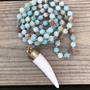 Amazonite beaded necklace with tusk pendant