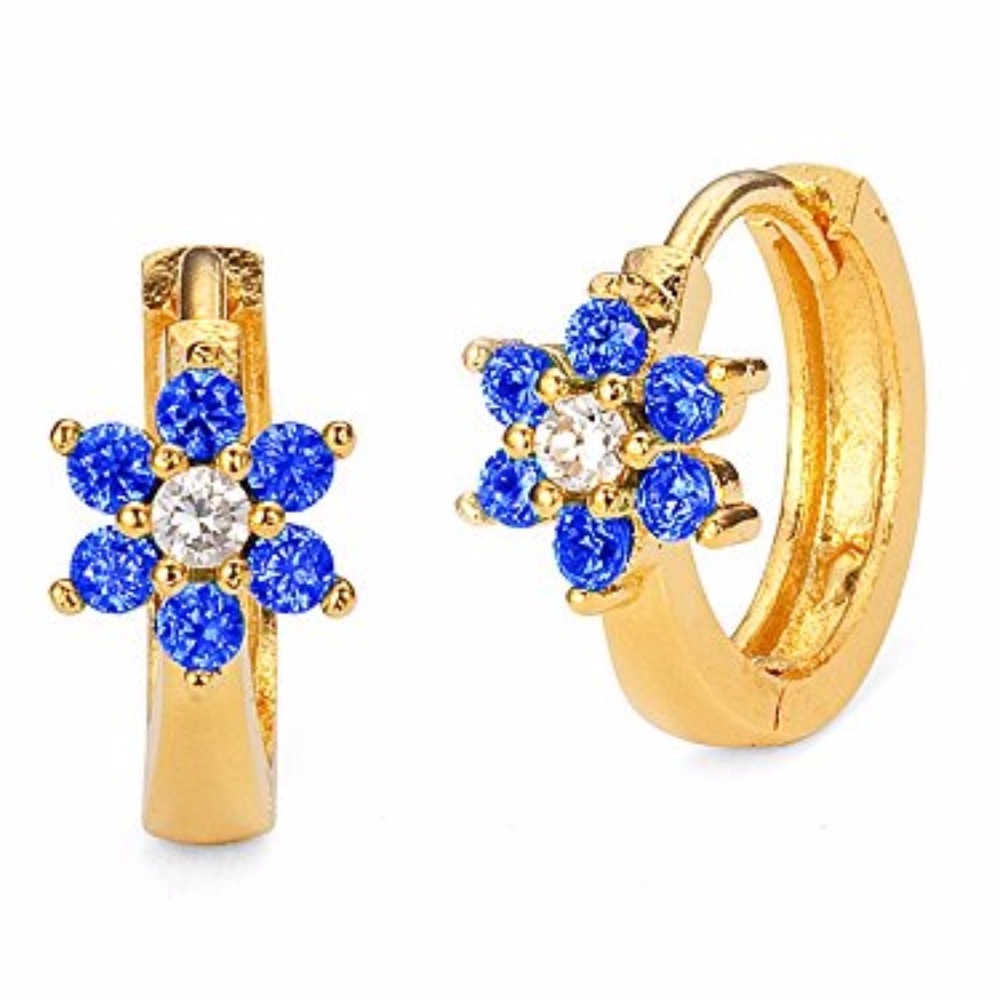 14k gold plated Blue CZ Huggie Girls Earrings