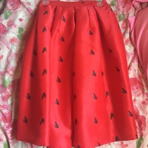 Red flare frog print skirt
