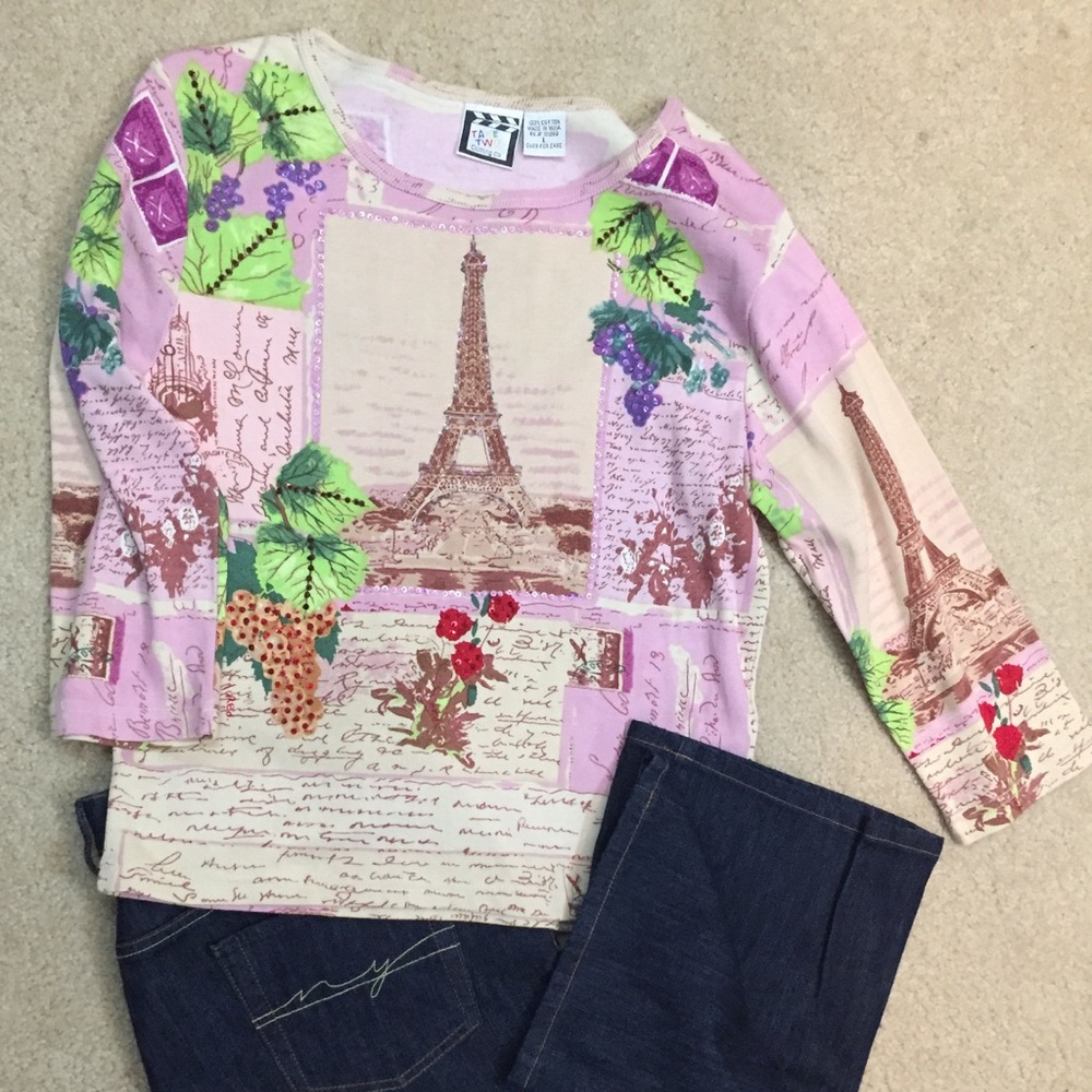 Multicolored postcard Eiffel Tower top