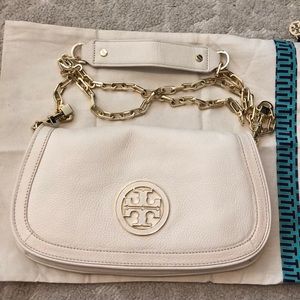White & Gold Tory Burch Cross-Body Purse