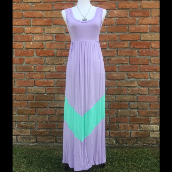 Maxi Chevron Tank Dress Lavender Mint 122 - Picture 4 of 6