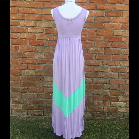 Maxi Chevron Tank Dress Lavender Mint 122 - Picture 5 of 6