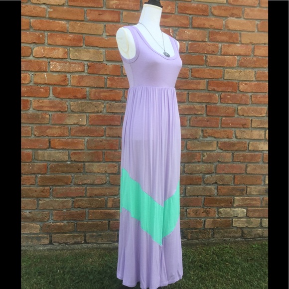 Maxi Chevron Tank Dress Lavender Mint 122 - Picture 6 of 6