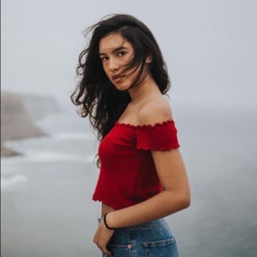 RED Brandy Melville off the shoulder crop top❤️