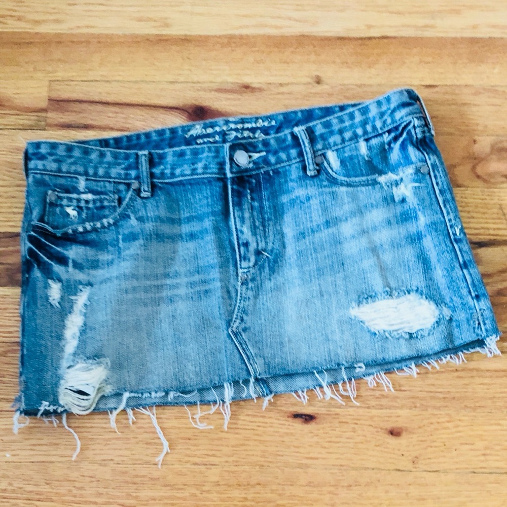 A&F Distressed Denim Jean Mini Skirt