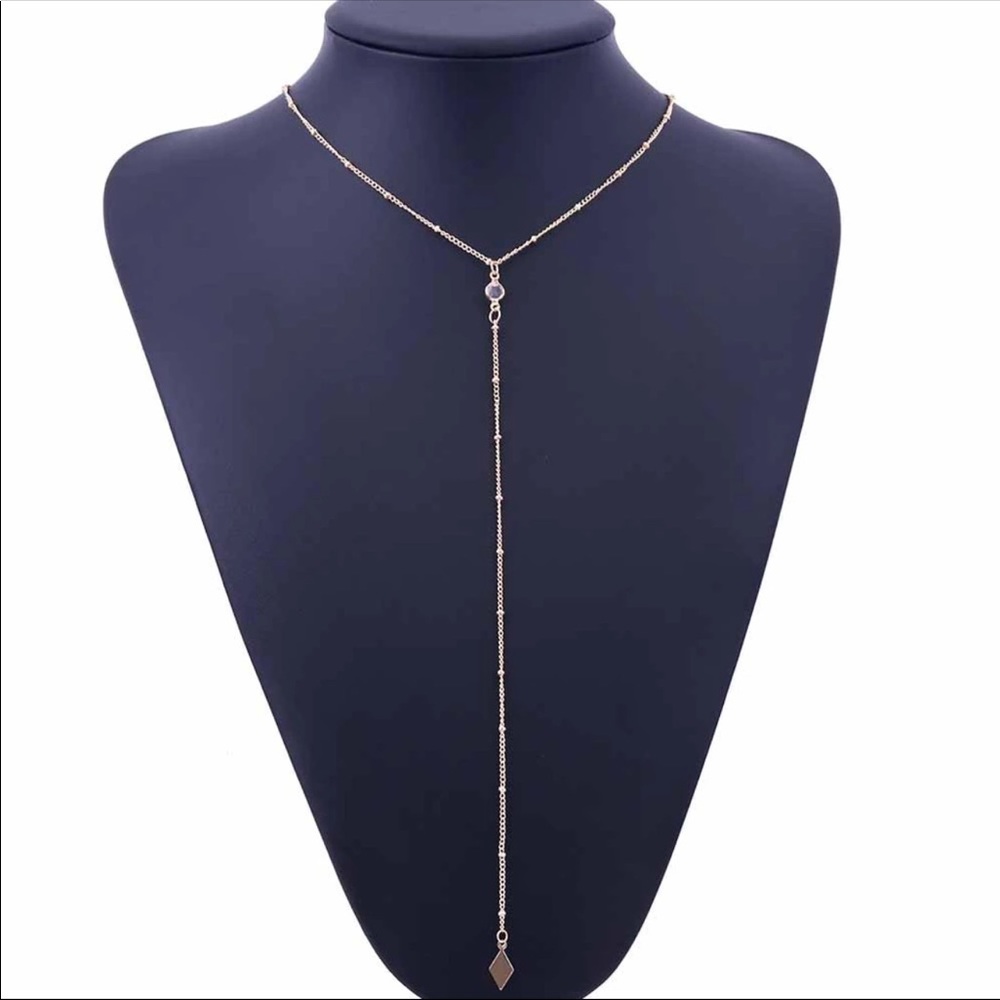 Long beaded chain necklace w/crystal and drop NWOT - Picture 2 of 4