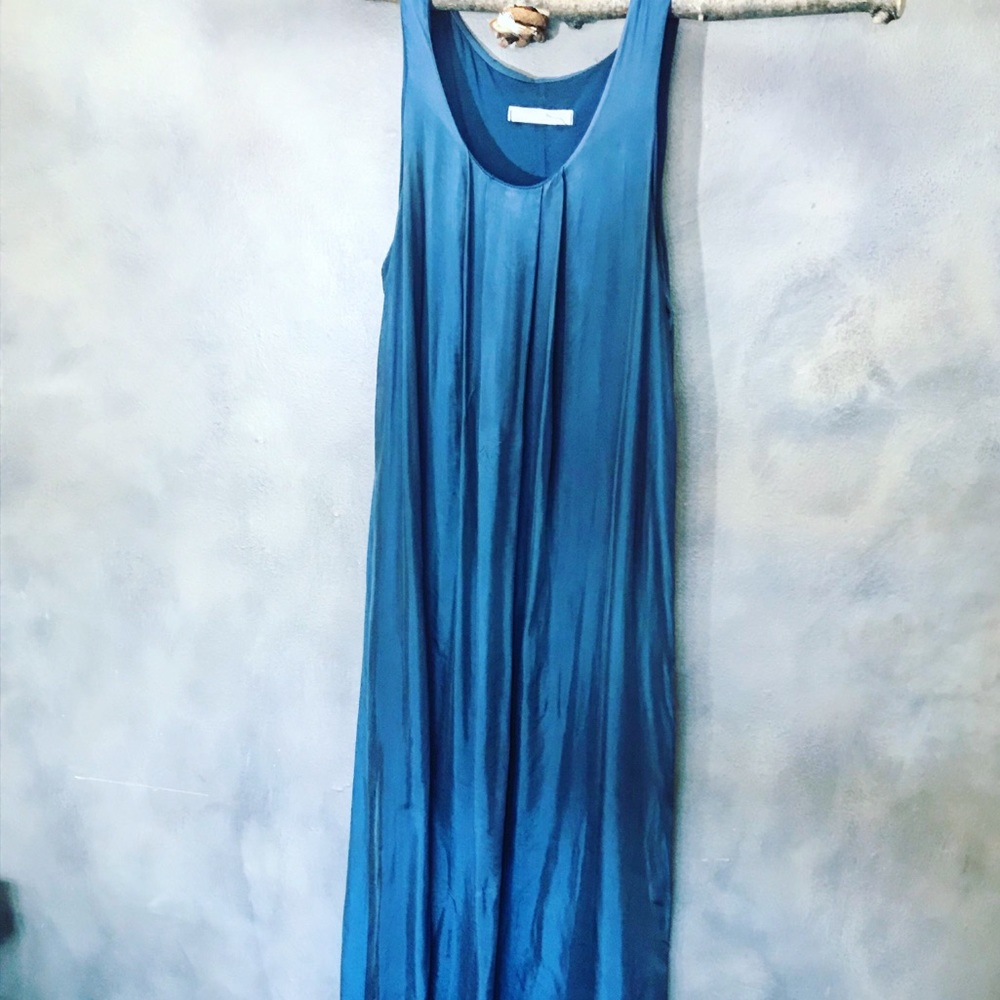 Blue silk long sleeves dress