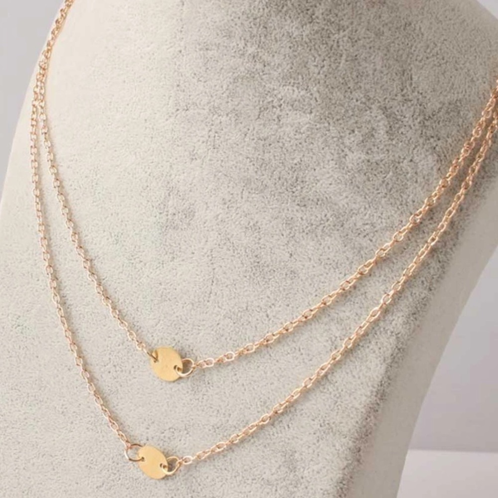 Layered double coin accent gold necklace NWOT - Picture 2 of 2