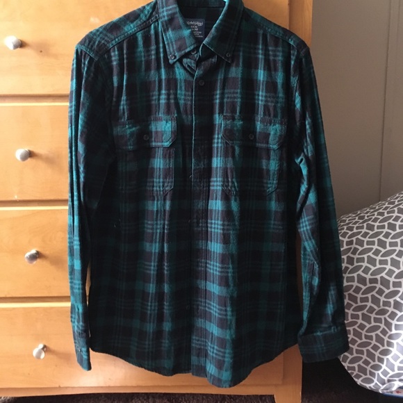 Teal and Black plaid flannel - Picture 1 of 2