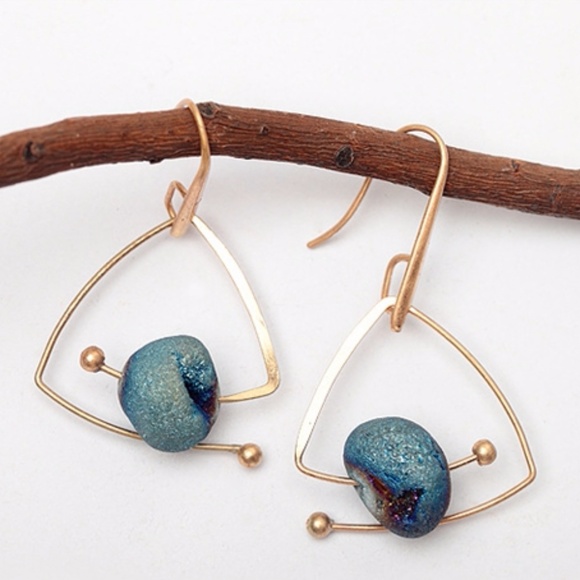 Jewelry - NEW Handmade Mineral Rock Brass Dangle Earrings