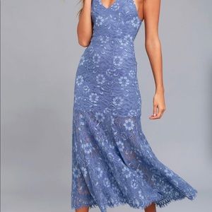 NBD Brielle Dress Denim Blue Lace Midi Dress