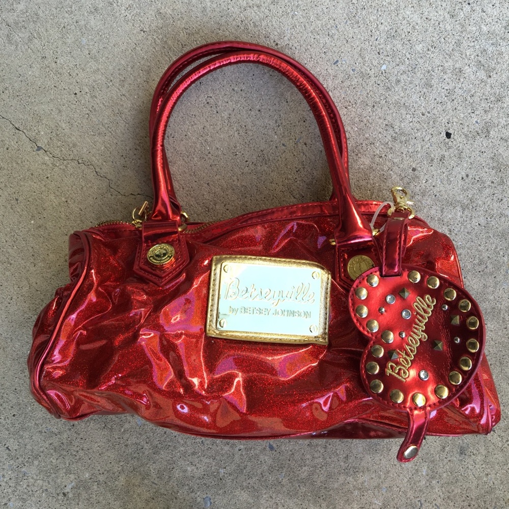 Betsy Johnson hot red vinyl purse