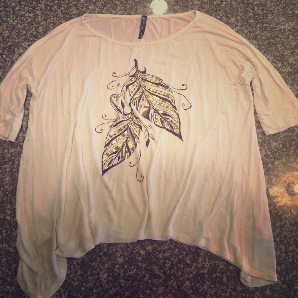 Flowy top with gold feather design