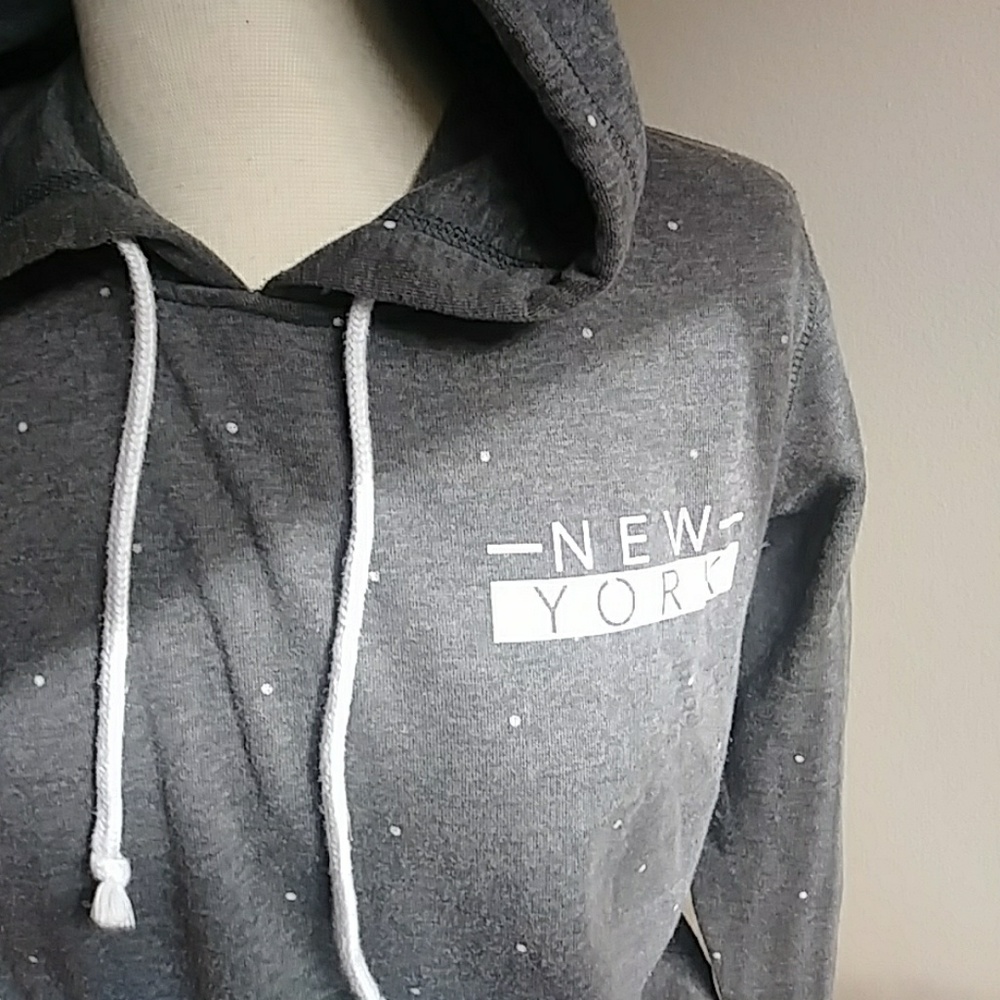 Cotton on grey hoodiew w/ white polkadots