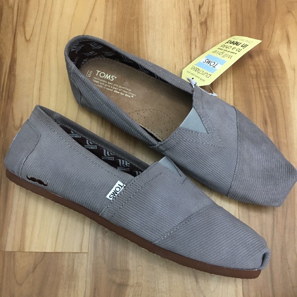 TOMS Mens shoes size 11.5 NEW Movember Grey Suede