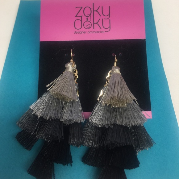 Multi-Tassel Earrings, choose Teal or Gray/blue - Picture 1 of 7