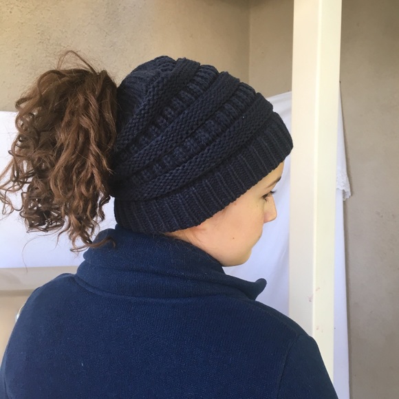 Kyoot Klothing Accessories - Cozy ponytail beanie hat