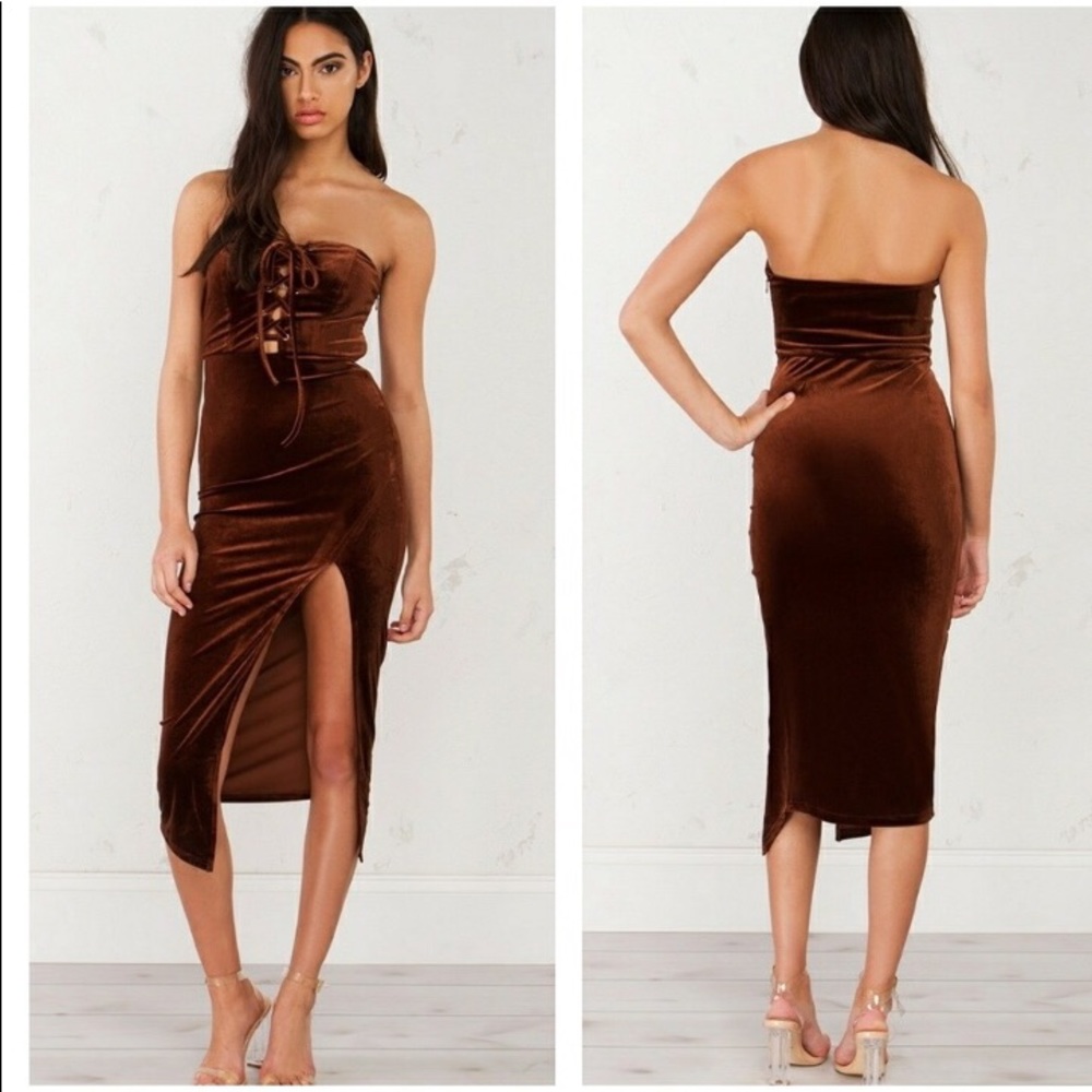 Akira Strapless Velvet Midi Dress