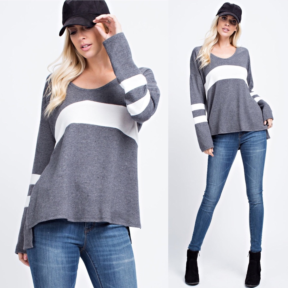 Oversized Brushed Color Block Tunic Long Sleeve