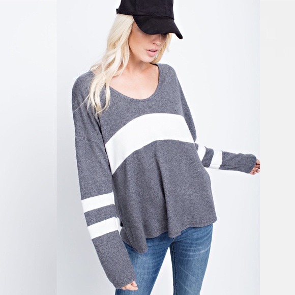 Oversized Brushed Color Block Tunic Long Sleeve - Picture 2 of 4