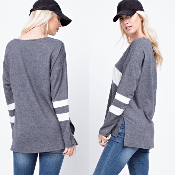 Oversized Brushed Color Block Tunic Long Sleeve - Picture 3 of 4