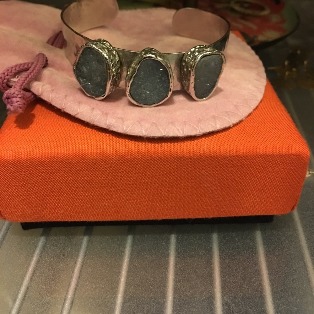 3 baby blue  raw stone silver cuff