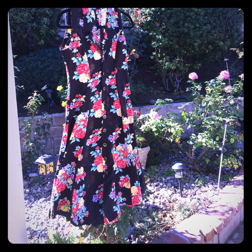 Floral A line button down collared dress 1950's!