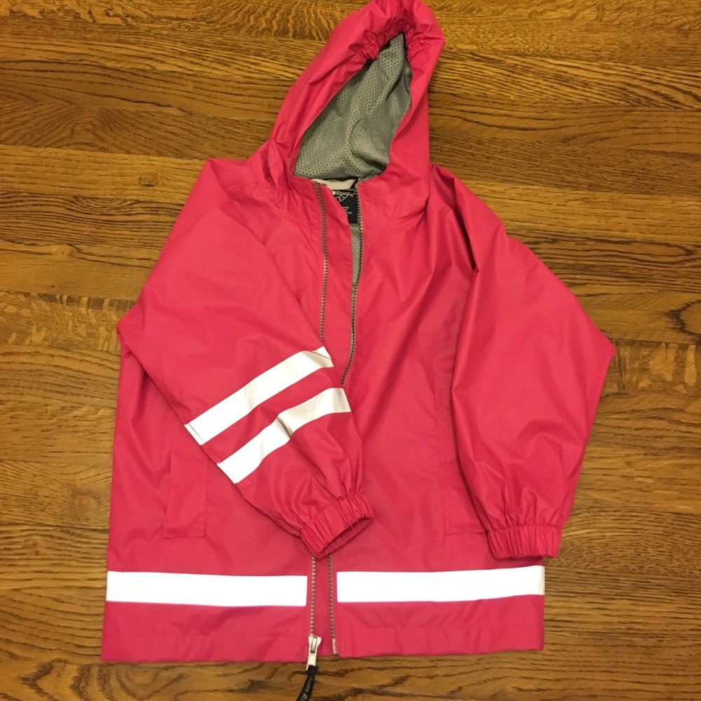 Girls raincoat with reflective trim. Like new.