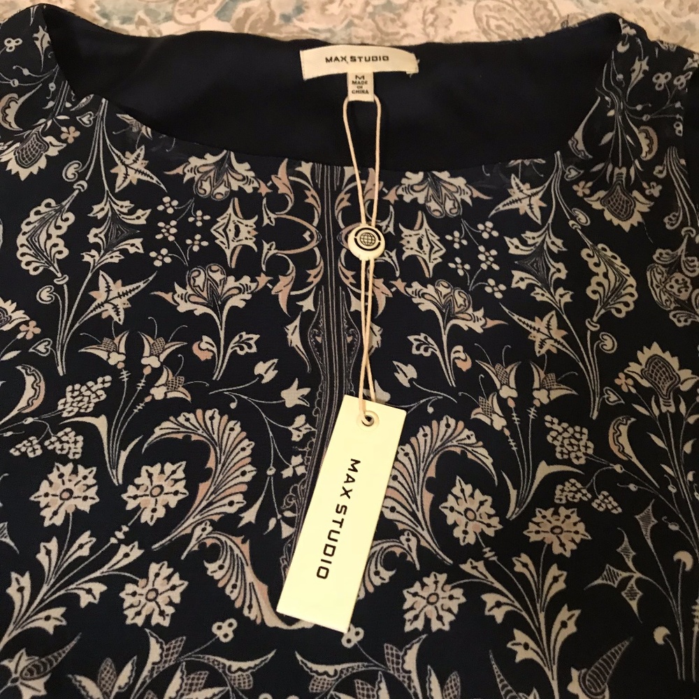 Max Studio Blue & Cream Floral Shift Dress - Picture 3 of 4
