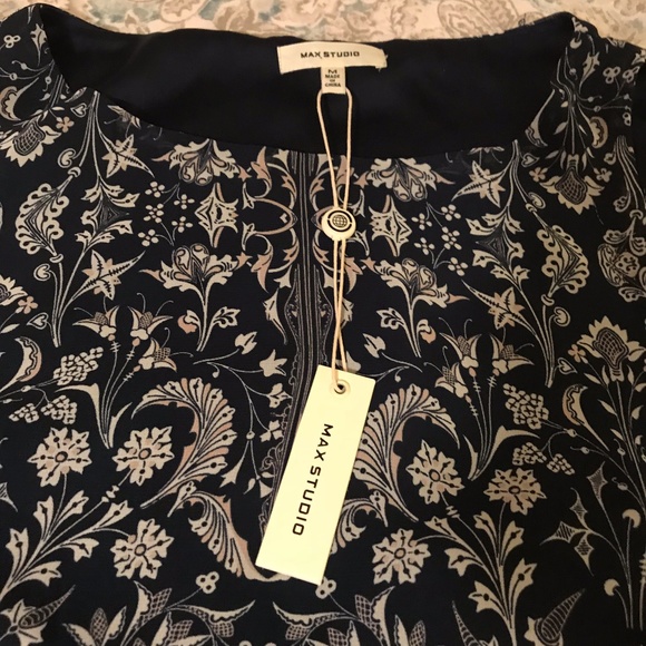 Max Studio Blue & Cream Floral Shift Dress - Picture 3 of 4